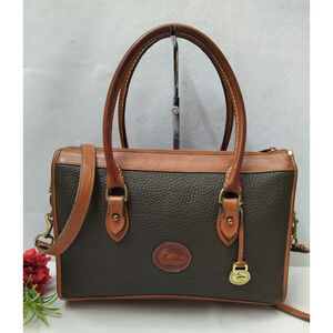 Dooney & Bourke Olive Green Leather Top Handle Zipper Crossbody Satchel Bag -VTG